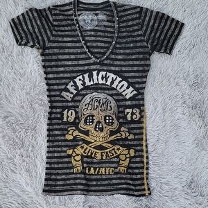 Vintage Affliction Skull Graphic V-Neck Tee
